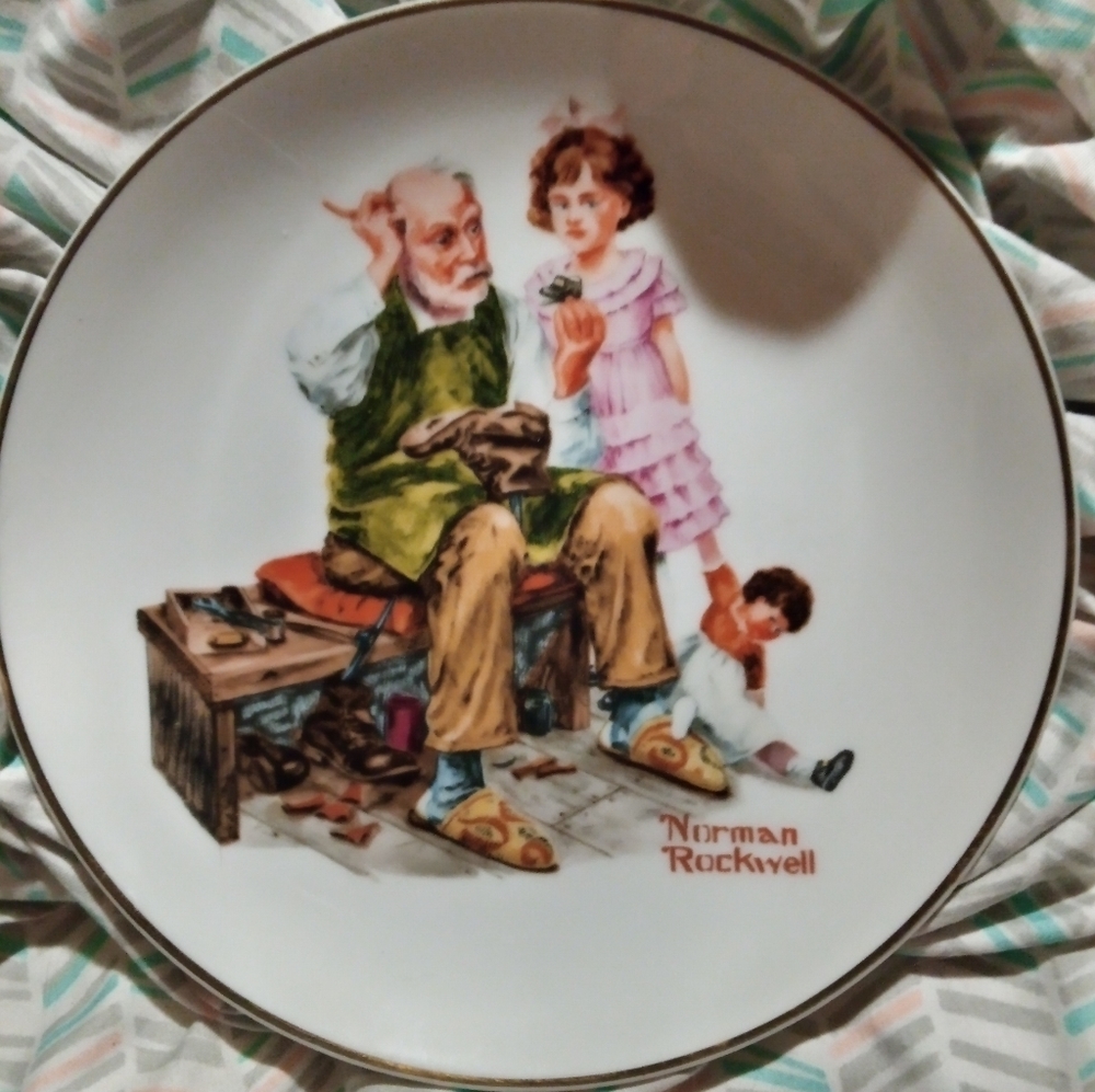 Norman Rockwell Vintage Plates and Cups Set- 2 Plates - 2 Cups One  Low Price